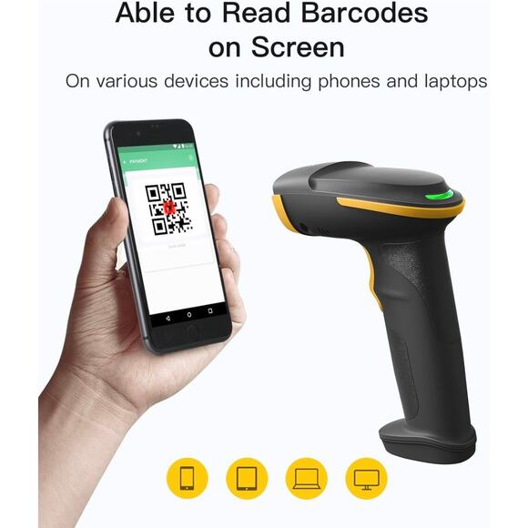Inateck 2D Barcode Bluetooth Scanner w/ 2.4Ghz Smart Base, BCST-54, Black/Yellow - Picture 3 of 6